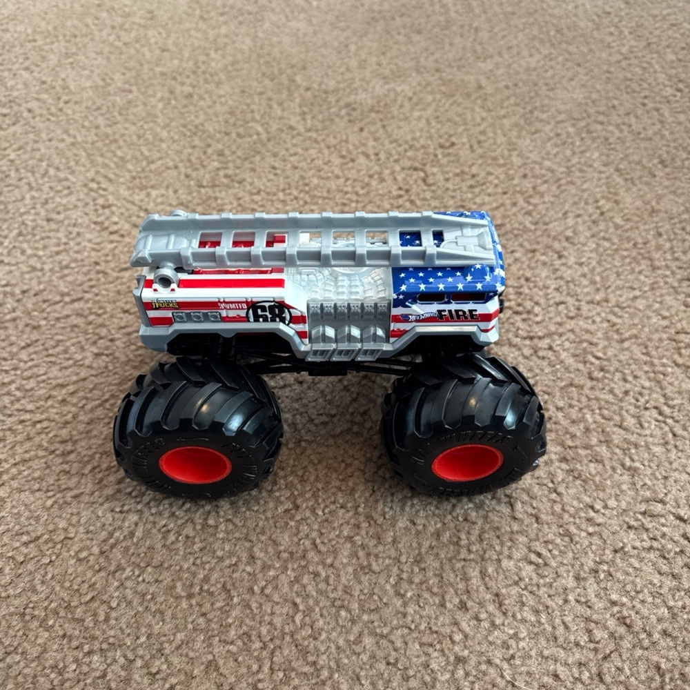 American Flag Monster Fire Truck Toy - Red, White & Blue Monster Truck - Picture 5 of 6